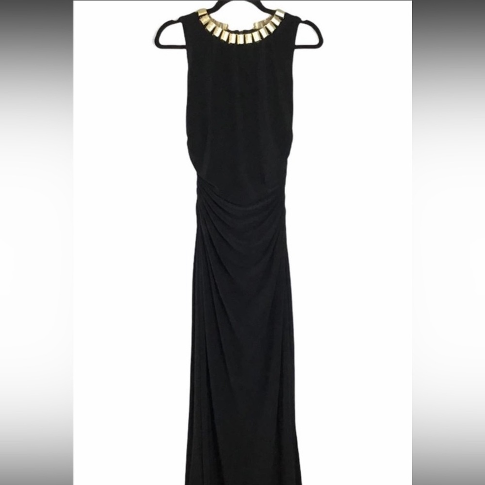 LAUNDRY BY SHELLI SEGAL BLACK SHIRRED JERSEY NECKLACE DRESS/GOWN size si… - Picture 12 of 16